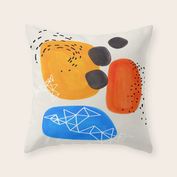 Fun Mid Century Modern Abstract Minimalist Yellow Orange Blue Watercolor Bubbles Throw Pillow