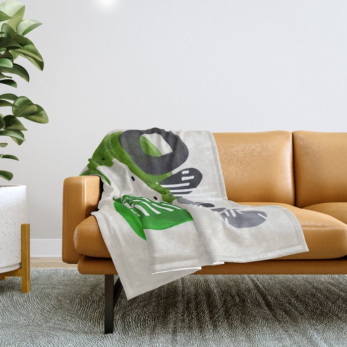 Fun Mid Century Modern Abstract Minimalist Olive Green Rings Grey Black Accent Throw Blanket