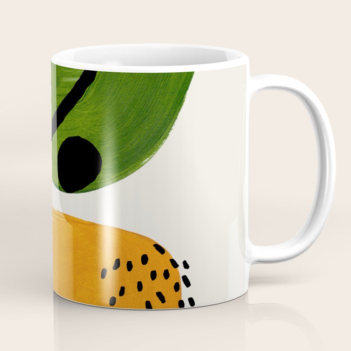 Mid Century Modern Abstract Colorful Art Patterns Olive Green Yellow Ochre Orbit Geometric Objects Coffee Mug