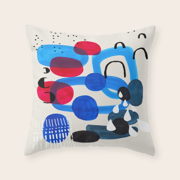 Mid Century Modern Abstract Colorful Art Patterns Ocean Blue Turquoise Grey Throw Pillow