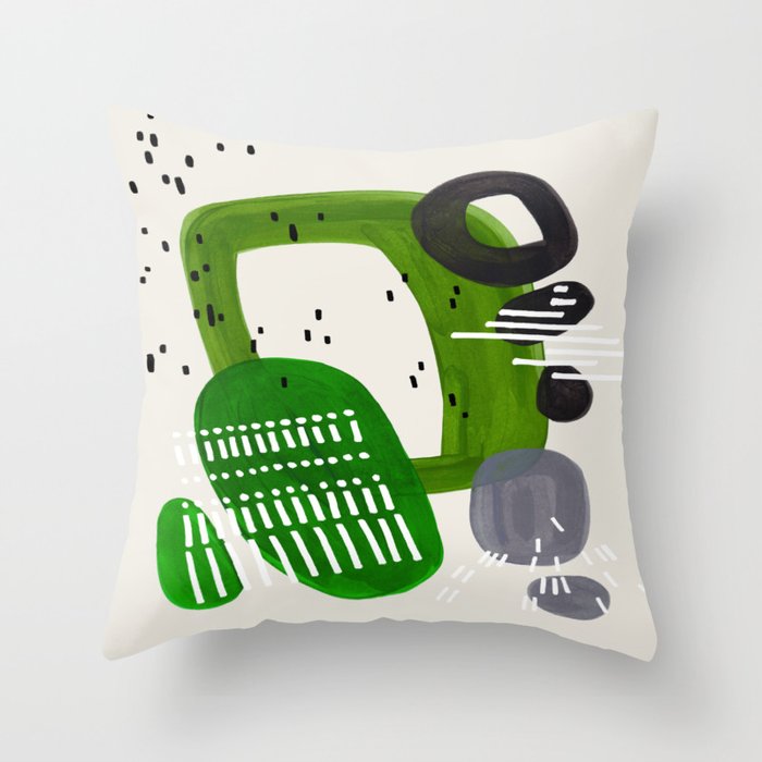 Fun Mid Century Modern Abstract Minimalist Olive Green Rings Grey Black Accent Throw Pillow