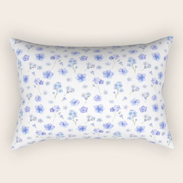 Elegant Blush Blue Yellow Watercolor Floral Pattern Rectangular Pillow