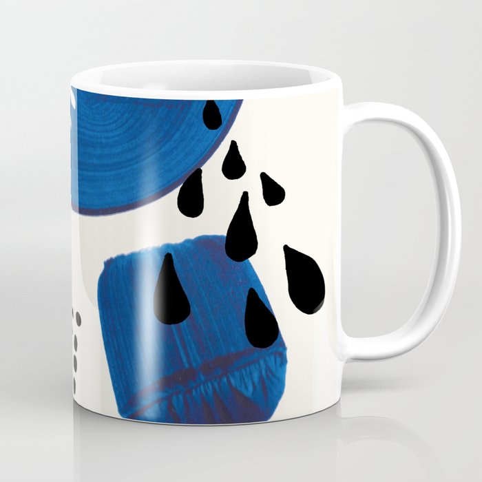 Fun Colorful Abstract Mid Century Minimalist Navy Blue Yellow Organic Shapes Water Drops Patterns Coffee Mug