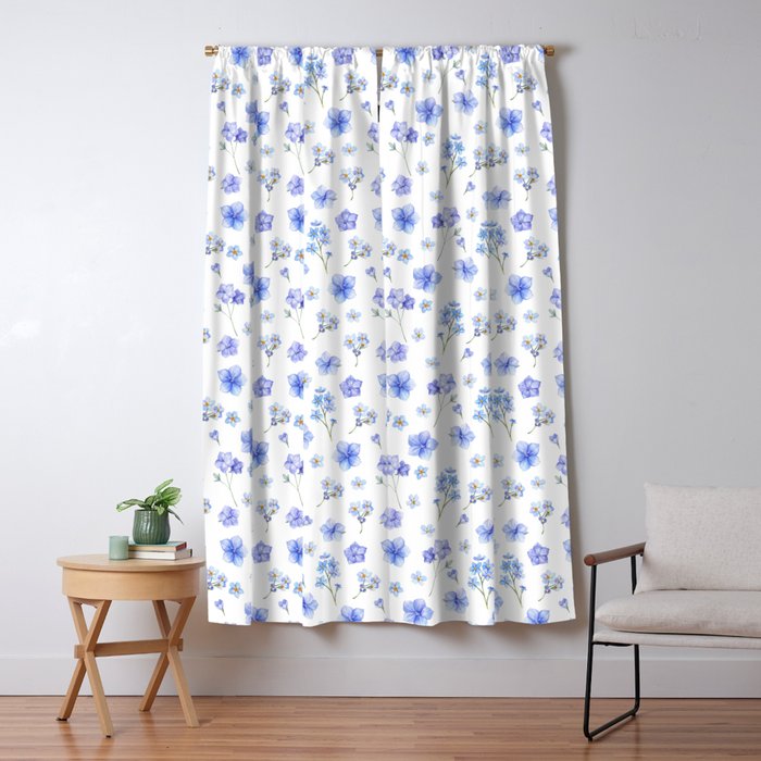 Elegant Blush Blue Yellow Watercolor Floral Pattern Window Curtain
