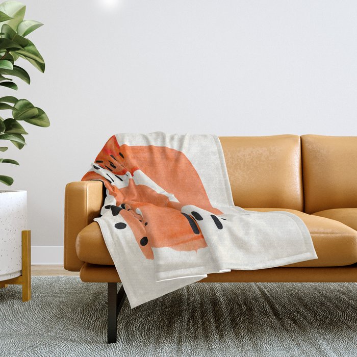 Fun Abstract Minimalist Mid Century Modern Orange Brush Strokes Watercolor Black Pattern Throw Blanket