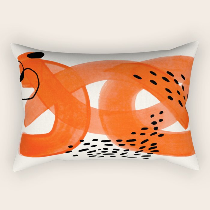 Fun Abstract Minimalist Mid Century Modern Orange Watercolor Ribbons With Black Ink Patterns Rectangular Pillow