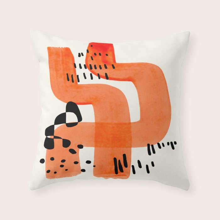 Fun Abstract Minimalist Mid Century Modern Orange Brush Strokes Watercolor Black Pattern Throw Pillow