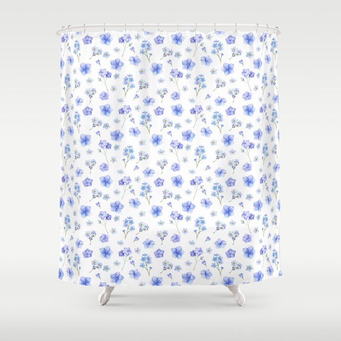 Elegant Blush Blue Yellow Watercolor Floral Pattern Shower Curtain