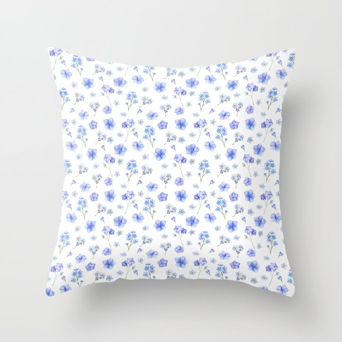 Elegant Blush Blue Yellow Watercolor Floral Pattern Throw Pillow