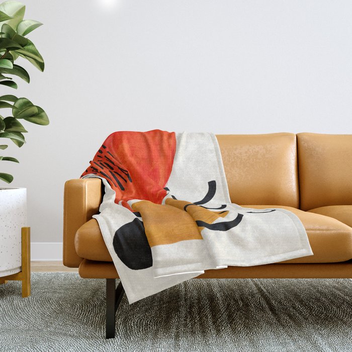 Fun Abstract Minimalist Mid Century Modern Yellow Ochre Orange Organic Shapes & Patterns Throw Blanket