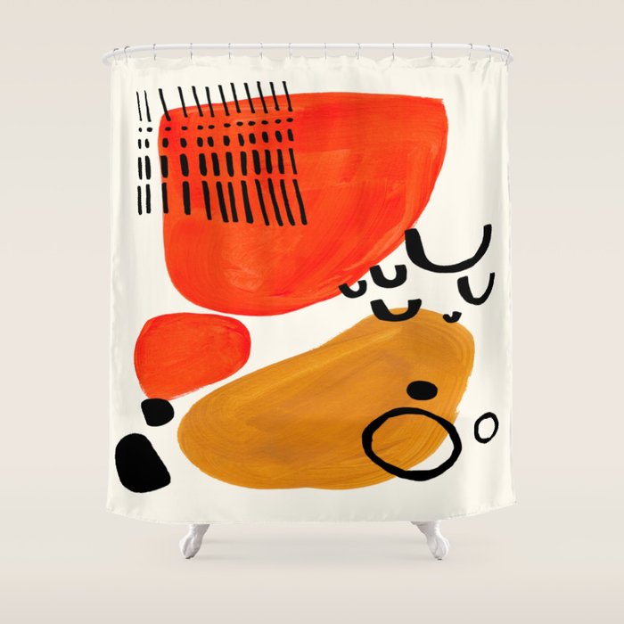 Fun Abstract Minimalist Mid Century Modern Yellow Ochre Orange Organic Shapes & Patterns Shower Curtain