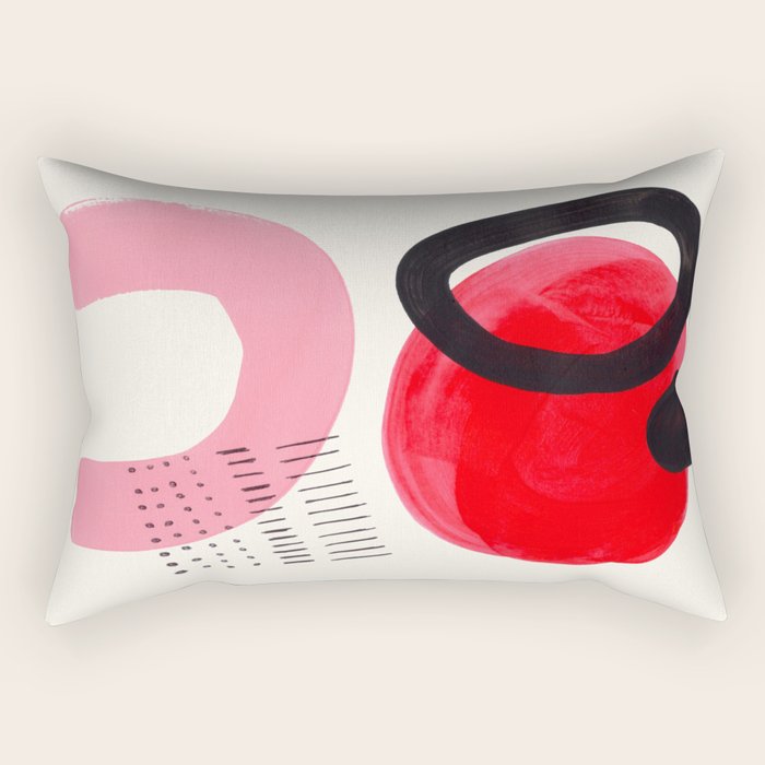Vintage Abstract Mid Century Modern Playful Pink Red Candy Colors Organic Shapes Rectangular Pillow