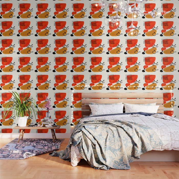 Fun Abstract Minimalist Mid Century Modern Yellow Ochre Orange Organic Shapes & Patterns Wallpaper