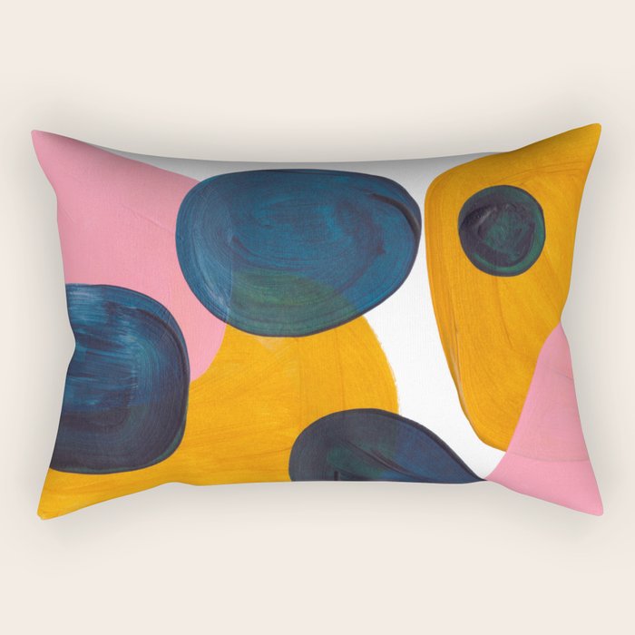 Mid Century Modern Abstract Minimalist Retro Vintage Style Pink Navy Blue Yellow Rollie Pollie Ollie Rectangular Pillow