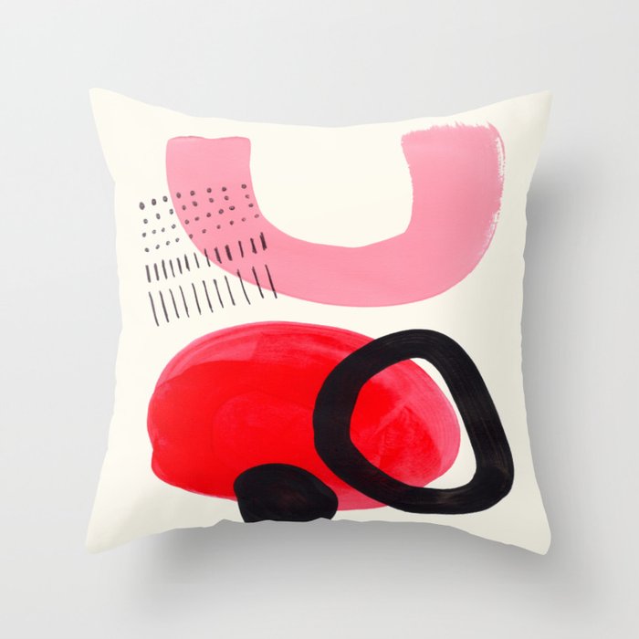 Vintage Abstract Mid Century Modern Playful Pink Red Candy Colors Organic Shapes Throw Pillow