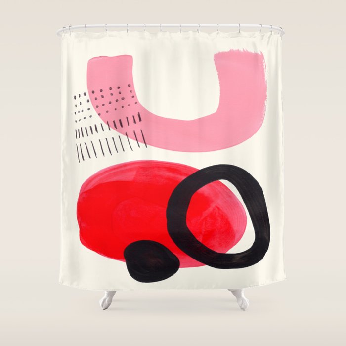Vintage Abstract Mid Century Modern Playful Pink Red Candy Colors Organic Shapes Shower Curtain