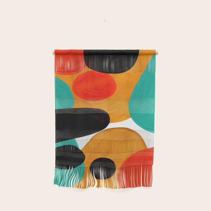 Mid Century Modern Abstract Minimalist Retro Vintage Style Rolie Polie Olie Bubbles Teal Orange Wall Hanging