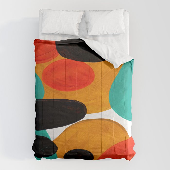 Mid Century Modern Abstract Minimalist Retro Vintage Style Rolie Polie Olie Bubbles Teal Orange Comforter