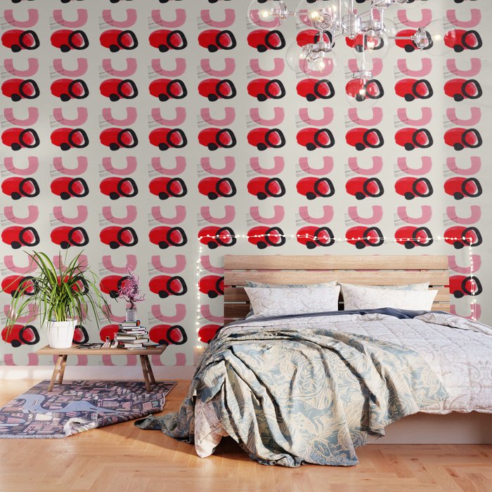 Vintage Abstract Mid Century Modern Playful Pink Red Candy Colors Organic Shapes Wallpaper