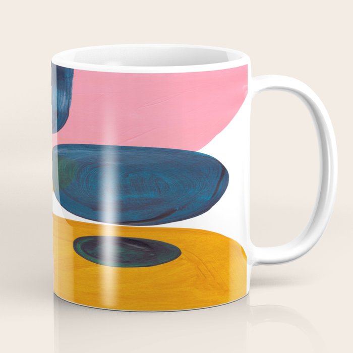 Mid Century Modern Abstract Minimalist Retro Vintage Style Pink Navy Blue Yellow Rollie Pollie Ollie Coffee Mug