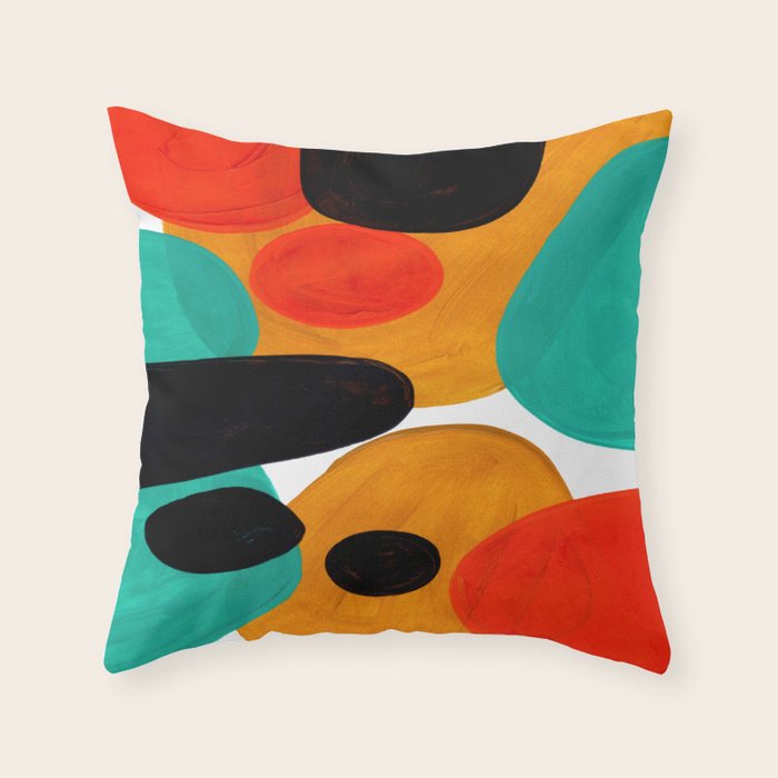Mid Century Modern Abstract Minimalist Retro Vintage Style Rolie Polie Olie Bubbles Teal Orange Throw Pillow