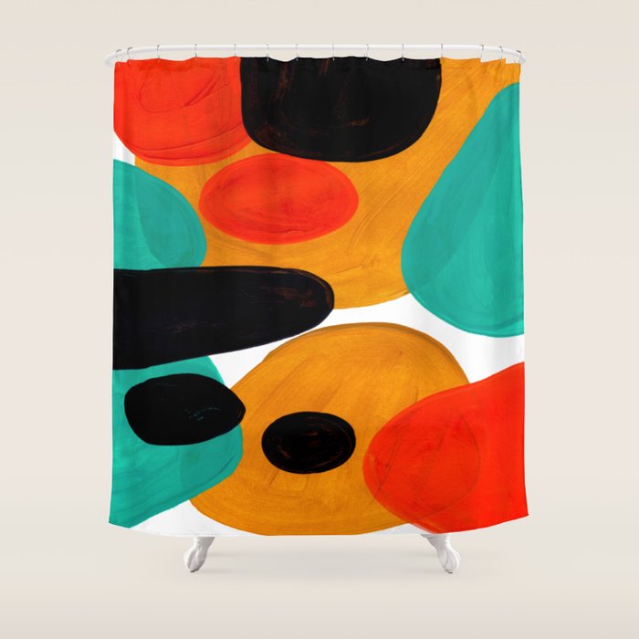 Mid Century Modern Abstract Minimalist Retro Vintage Style Rolie Polie Olie Bubbles Teal Orange Shower Curtain