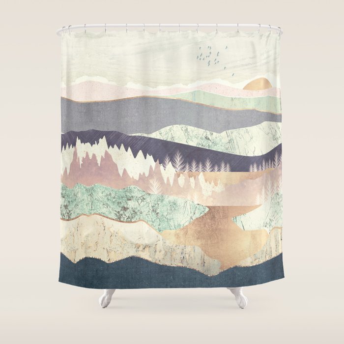 Golden Spring Reflection-Horizontal Muted Shower Curtain