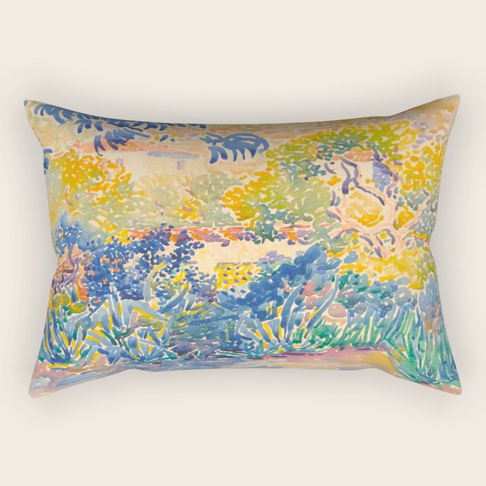 Henri-Edmond Cross Neo-Impressionism Pointillism The Artist'S Garden At St. Clair Watercolor Paintin Rectangular Pillow