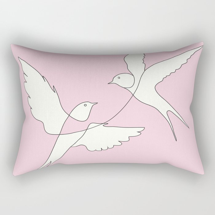Two Swallows Line Art Rectangular Pillow