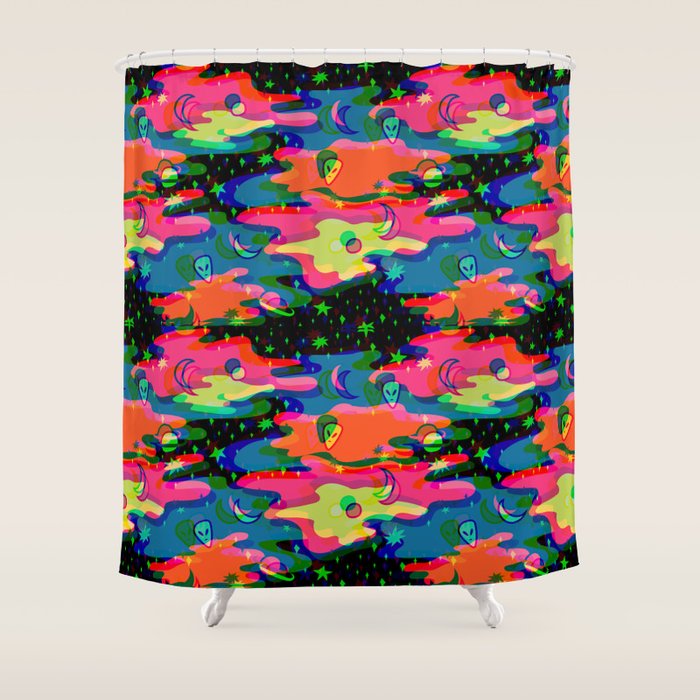 Psychedelic 3d Alien Print Shower Curtain