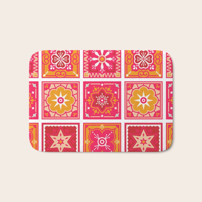 Talavera Mexican Tile - Hot Pink & Orange Palette Bath Mat