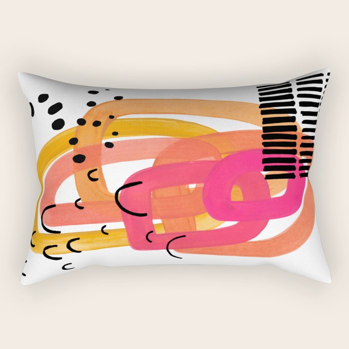 Modern Mid Century Fun Colorful Abstract Minimalist Painting Ombre Yellow Magenta Infinity Circles Rectangular Pillow