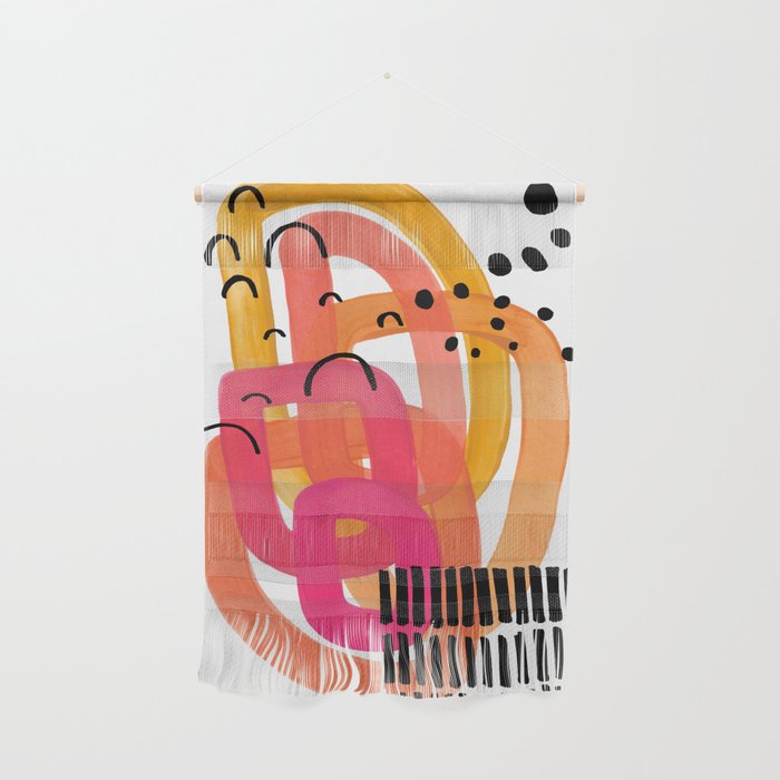 Modern Mid Century Fun Colorful Abstract Minimalist Painting Ombre Yellow Magenta Infinity Circles Wall Hanging