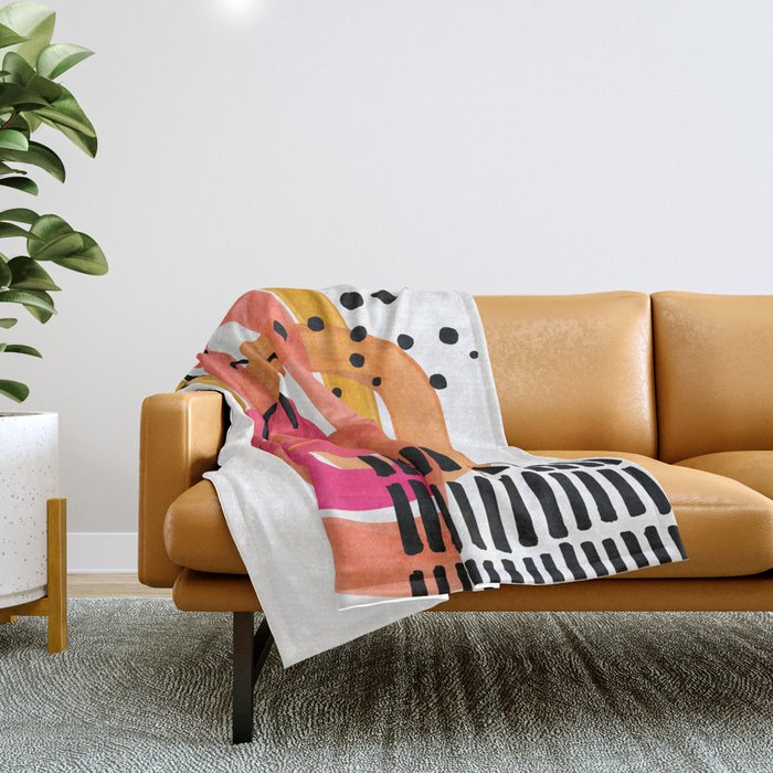 Modern Mid Century Fun Colorful Abstract Minimalist Painting Ombre Yellow Magenta Infinity Circles Throw Blanket
