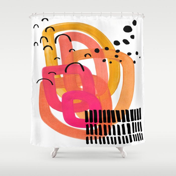 Modern Mid Century Fun Colorful Abstract Minimalist Painting Ombre Yellow Magenta Infinity Circles Shower Curtain