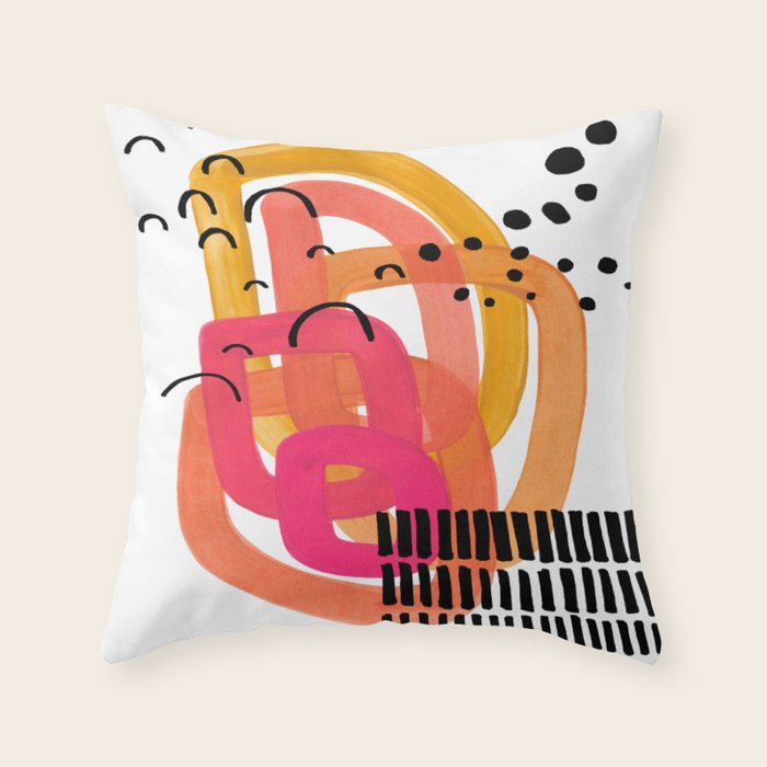 Modern Mid Century Fun Colorful Abstract Minimalist Painting Ombre Yellow Magenta Infinity Circles Throw Pillow