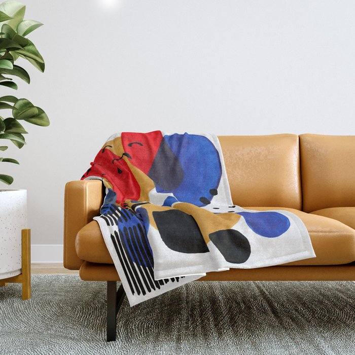 Modern Mid Century Fun Colorful Abstract Minimalist Painting Shapes & Patterns Primary Colors Throw Blanket