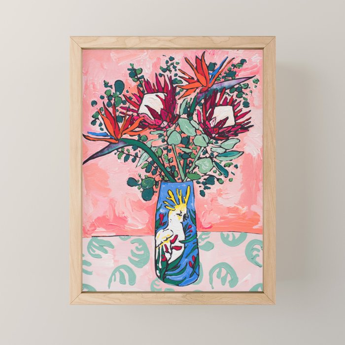 Cockatoo Vase On Painterly Pink Mini Art Print