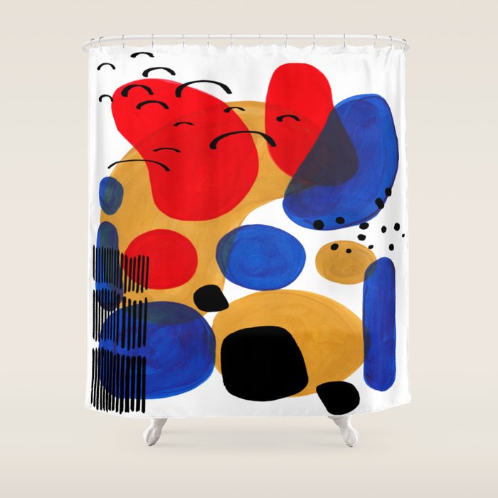 Modern Mid Century Fun Colorful Abstract Minimalist Painting Shapes & Patterns Primary Colors Shower Curtain