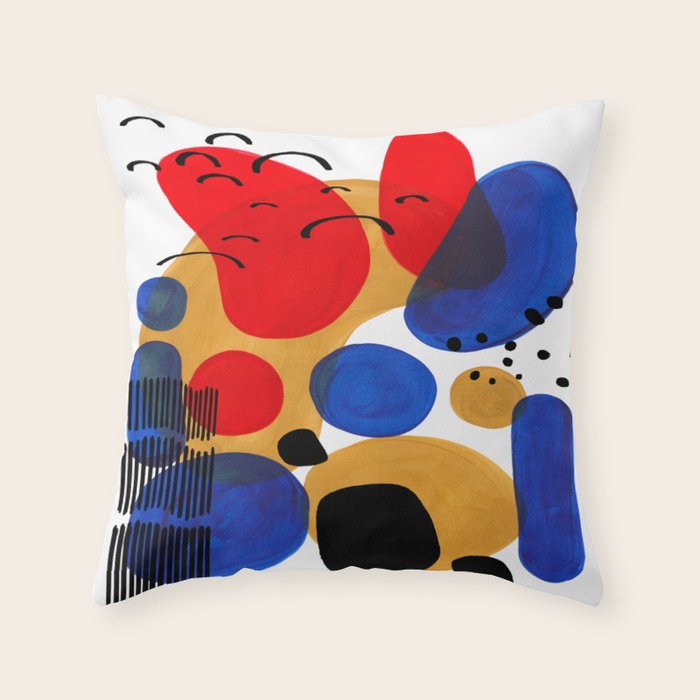 Modern Mid Century Fun Colorful Abstract Minimalist Painting Shapes & Patterns Primary Colors Throw Pillow