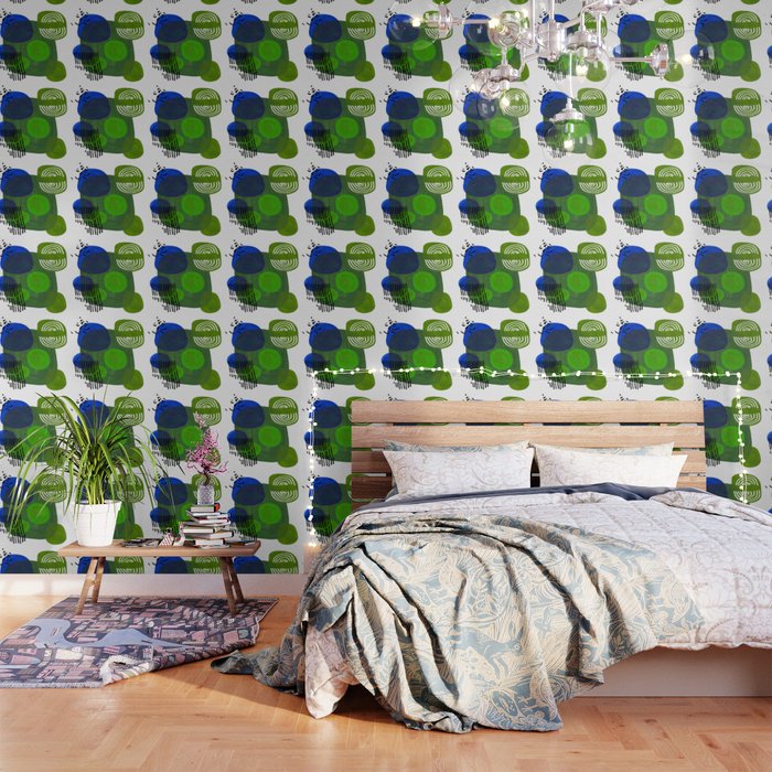 Modern Mid Century Fun Colorful Abstract Minimalist Painting Shapes & Patterns Swamp Monster Greens Wallpaper