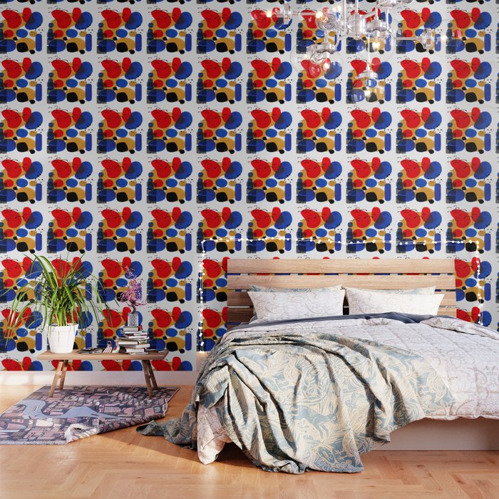 Modern Mid Century Fun Colorful Abstract Minimalist Painting Shapes & Patterns Primary Colors Wallpaper