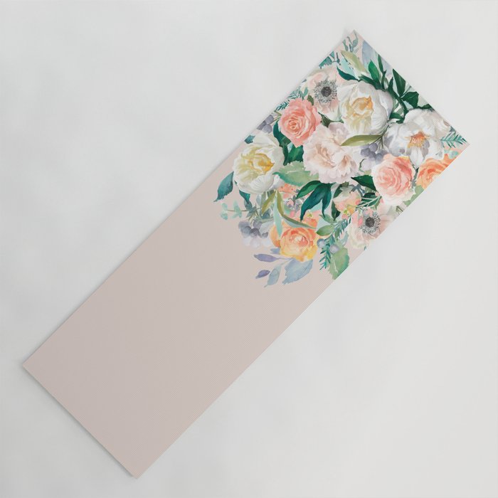Pastel Flower Bouquet With Roses Yoga Mat