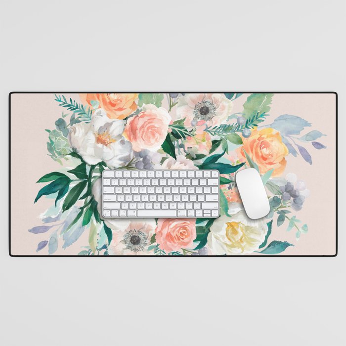Pastel Flower Bouquet With Roses Desk Mat