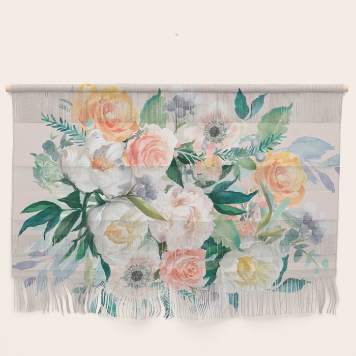 Pastel Flower Bouquet With Roses Wall Hanging