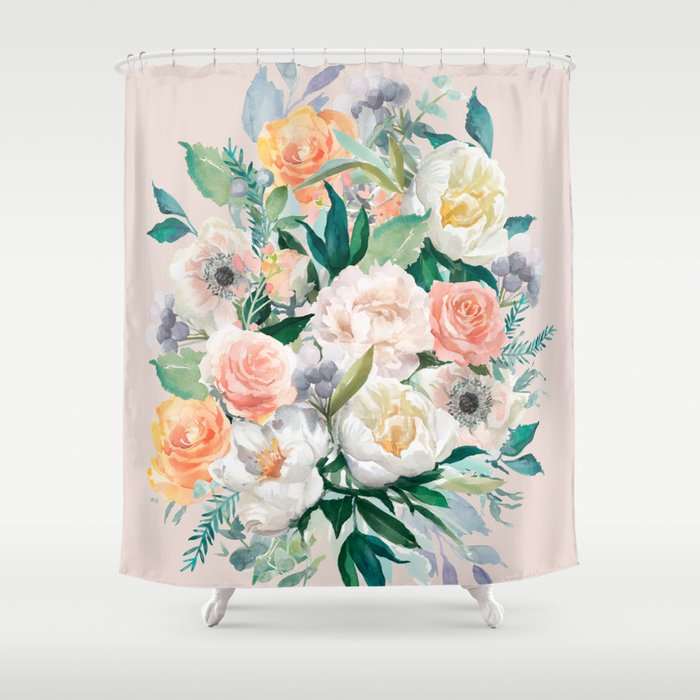 Pastel Flower Bouquet With Roses Shower Curtain