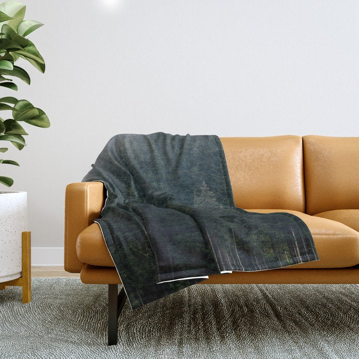 Mystic Pines - A Forest In The Fog Throw Blanket