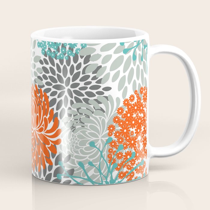 Orange And Teal Floral Abstract Print Coffee Mug