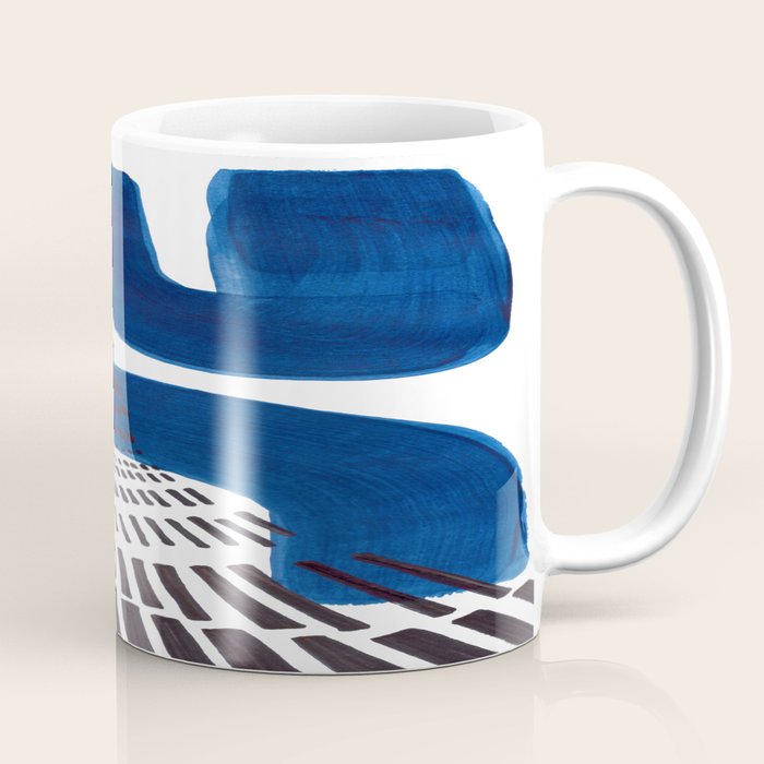 Abstract Expressionism Mid Century Modern Acrylic Painting Minimalist Art Navy Blue Black Line Patte Coffee Mug