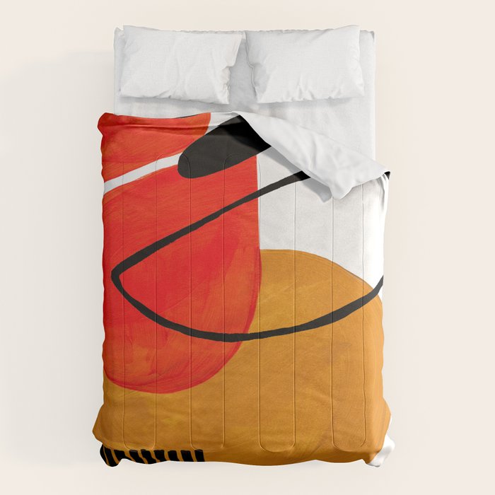 Mid Century Modern Abstract Vintage Pop Art Space Age Pattern Orange Yellow Black Orbit Accent Comforter